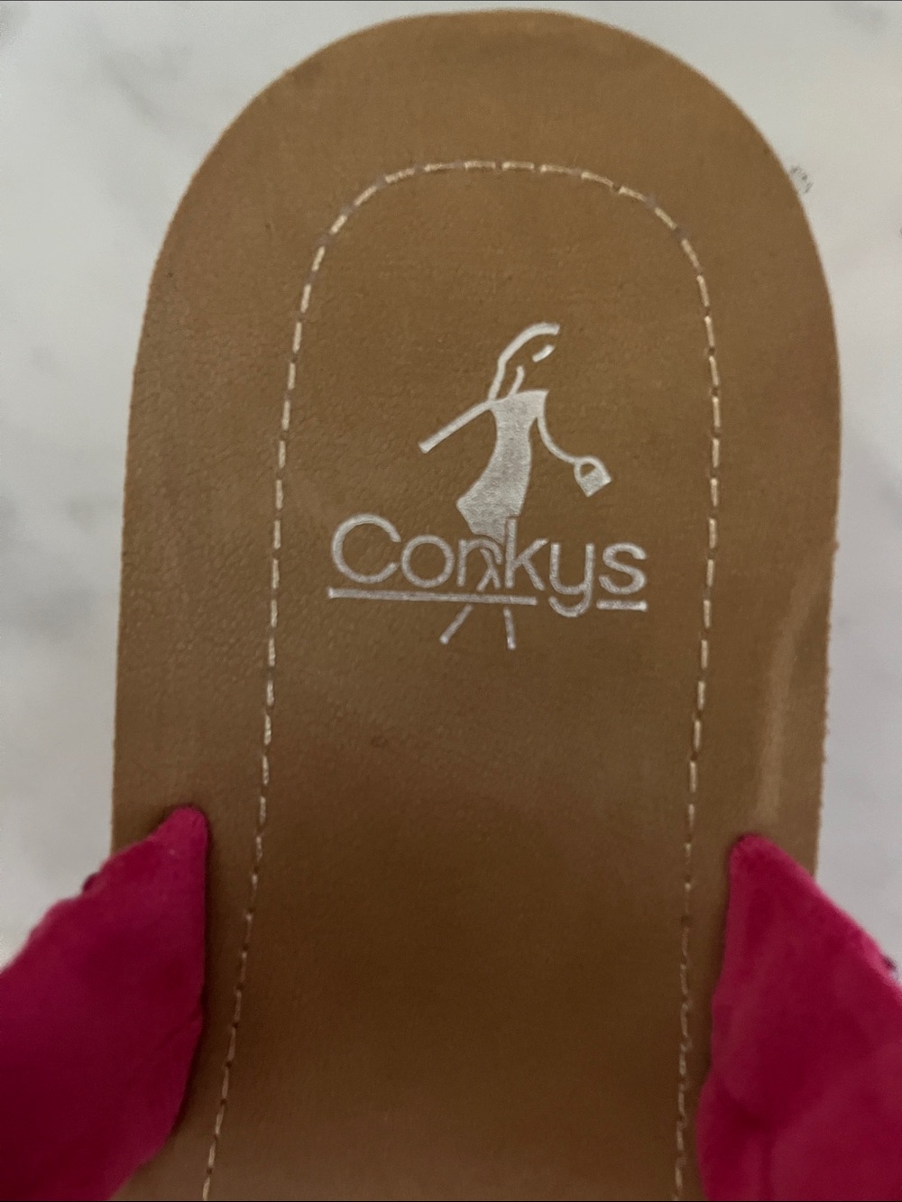 Corkys Hot Pink Rhinestone Double-Strap Slide Sandals - Picture 5 of 6
